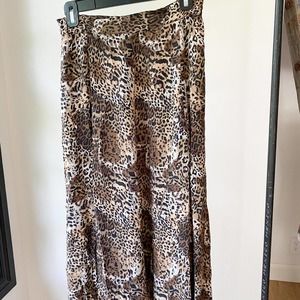 FUDA Women's Vintage Brown/Tan 90s Leopard Print High Waist Silk Midi Skirt sz M